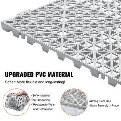 Interlocking Tile 55PCS Grey, Drainage Tiles 12" x 12"x 0.6 Splicing, Soft PVC Interlocking Floor Tiles, Non-Slip Drainage Holes for Restroom, Bathroom, Kitchen, Pool, Wet Area