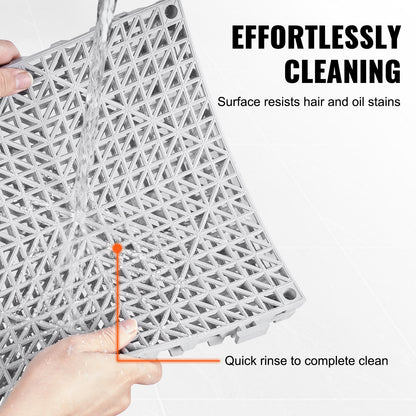 Interlocking Tile 55PCS Grey, Drainage Tiles 12" x 12"x 0.6 Splicing, Soft PVC Interlocking Floor Tiles, Non-Slip Drainage Holes for Restroom, Bathroom, Kitchen, Pool, Wet Area