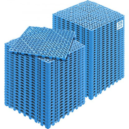 Interlocking Tile 55PCS Blue, Drainage Tiles 12" x 12" Splicing, Soft PVC Interlocking Drainage Floor Tiles, Non-Slip Drainage Holes for Restroom, Bathroom, Kitchen, Pool, Wet Areas, Blue