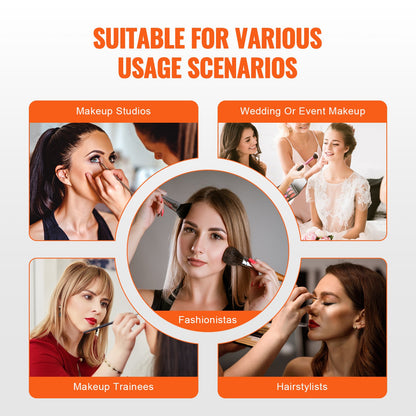 Makeup tågfodral 370 MM Stort bärbart kosmetikafodral, 6 våningsbrickor Professionell sminkförvaringslåda Sminkhållare med handtag och rem Resefodral för kvinnor och flickor - svart