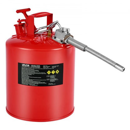Safety Gas Can, 5 Gallon Type II Red Safety Can for Gasoline with Stainless Steel Flame Arrester, Self-Closing Lid & Flexible Metal Spout, Carbon Steel Flammable Storage with Ergonomic Handle