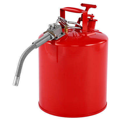 Safety Gas Can, 5 Gallon Type II Red Safety Can for Gasoline with Stainless Steel Flame Arrester, Self-Closing Lid & Flexible Metal Spout, Carbon Steel Flammable Storage with Ergonomic Handle