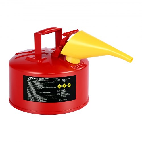 Safety Gas Can, 2.5 Gallon Type I Red Safety Can for Gasoline with Stainless Steel Flame Arrester, Self-Closing Lid, and PE Funnel, Carbon Steel Flammable Storage Container with Ergonomic Handle
