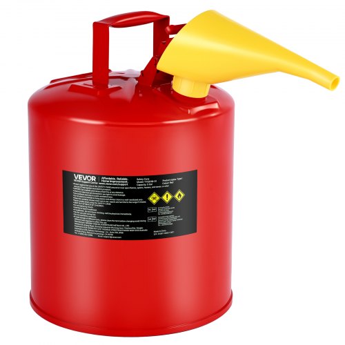 Safety Gas Can, 5 Gallon Type I Red Safety Can for Gasoline with Stainless Steel Flame Arrester, Self-Closing Lid, and PE Funnel, Carbon Steel Flammable Storage Container with Ergonomic Handle