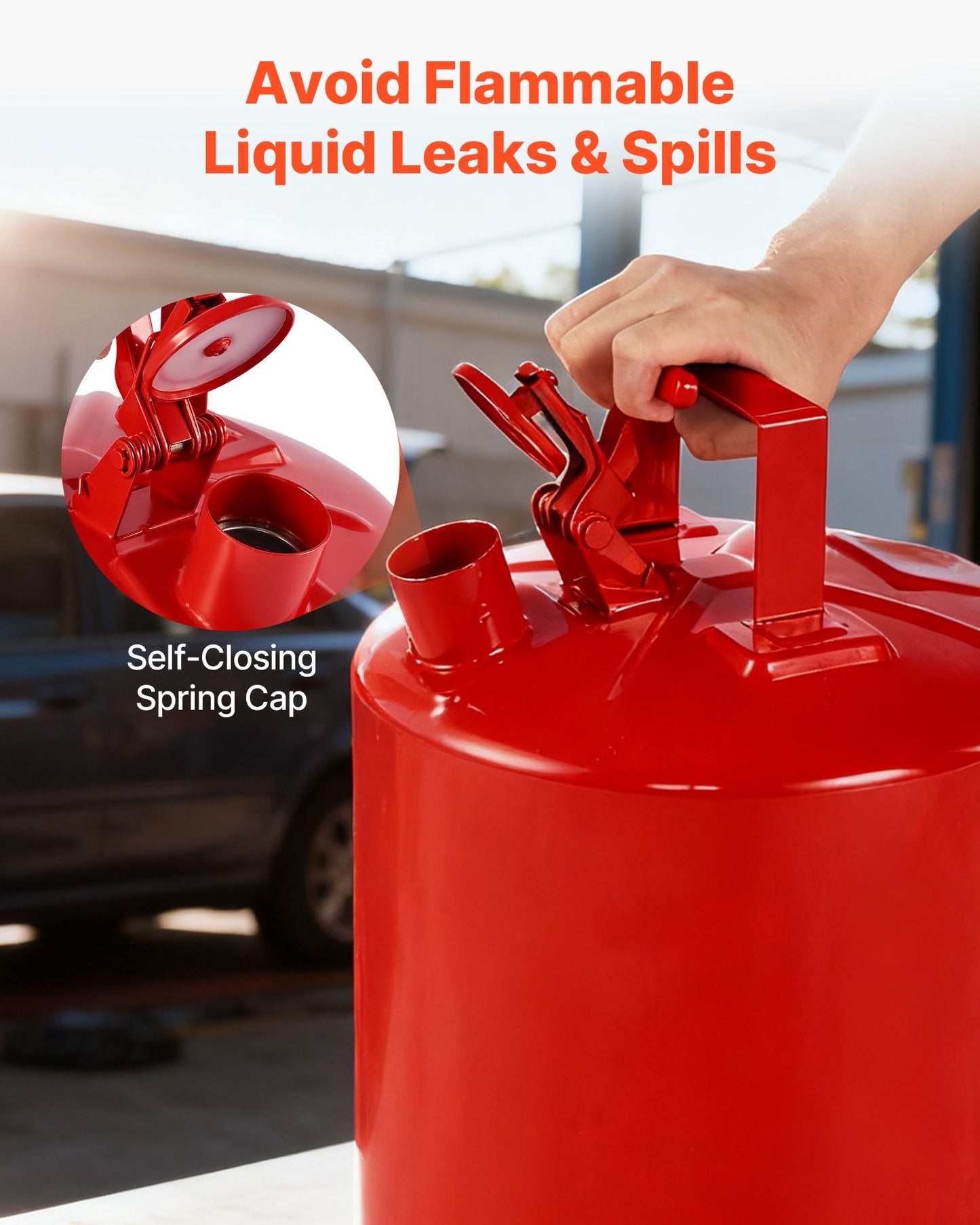 Safety Gas Can, 5 Gallon Type I Red Safety Can for Gasoline with Stainless Steel Flame Arrester, Self-Closing Lid, and PE Funnel, Carbon Steel Flammable Storage Container with Ergonomic Handle