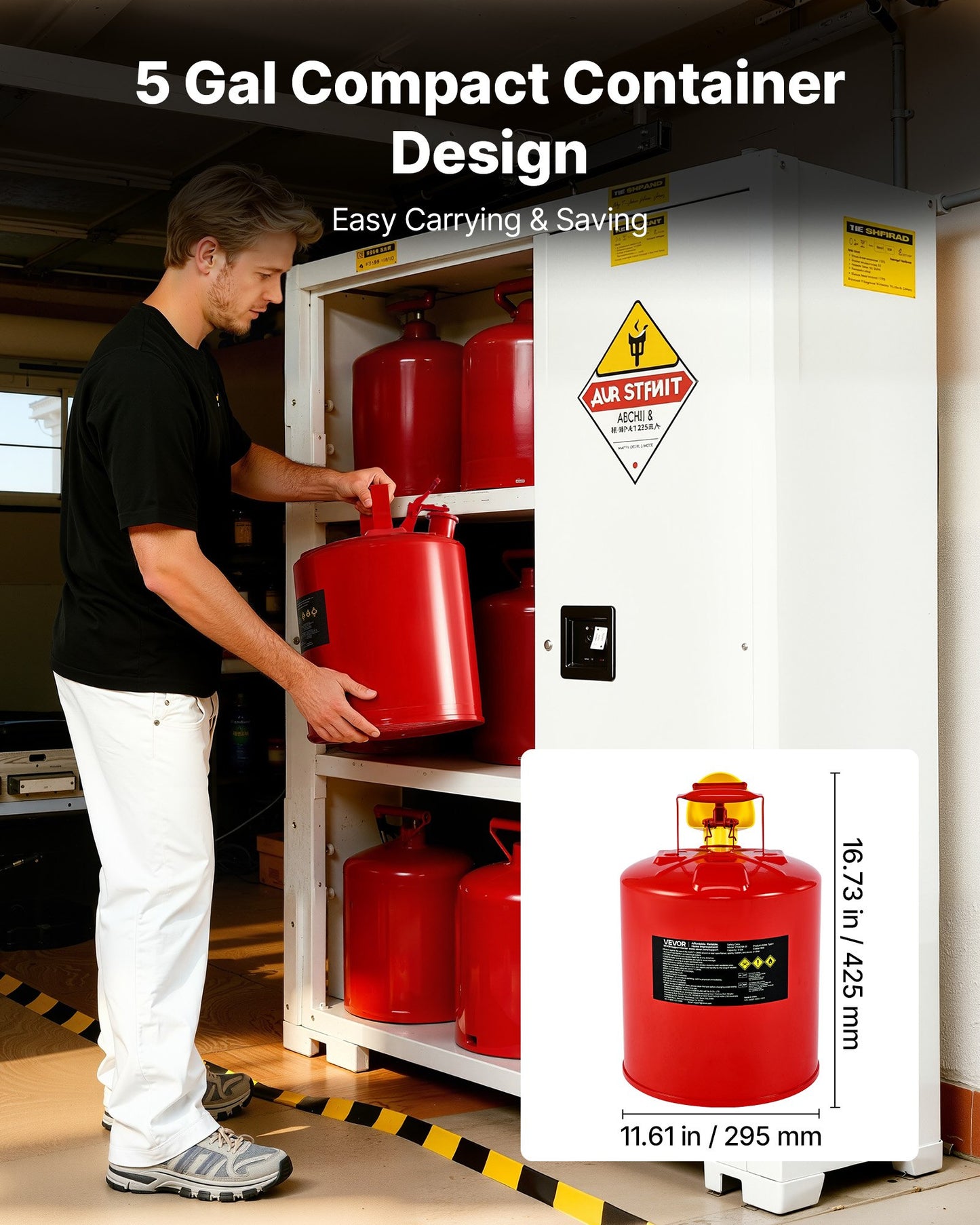 Safety Gas Can, 5 Gallon Type I Red Safety Can for Gasoline with Stainless Steel Flame Arrester, Self-Closing Lid, and PE Funnel, Carbon Steel Flammable Storage Container with Ergonomic Handle