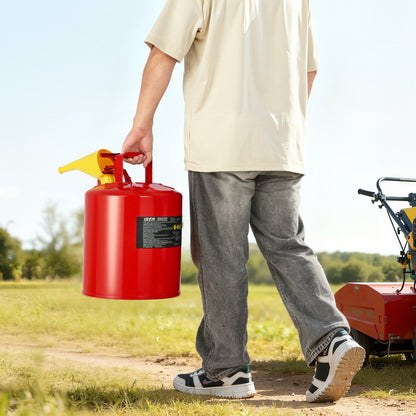 Safety Gas Can, 5 Gallon Type I Red Safety Can for Gasoline with Stainless Steel Flame Arrester, Self-Closing Lid, and PE Funnel, Carbon Steel Flammable Storage Container with Ergonomic Handle