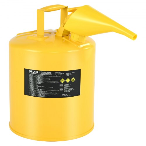 Safety Can, 5 Gallon Type I Yellow Safety Can for Diesel with Stainless Steel Flame Arrester, Self-Closing Lid, and PE Funnel, Carbon Steel Flammable Storage Container with Ergonomic Handle