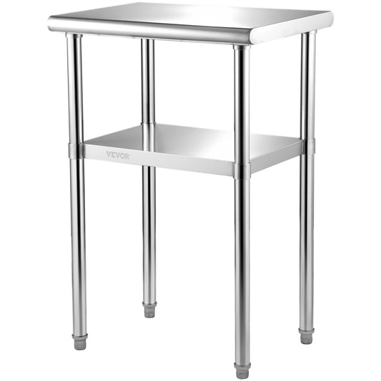 Stainless Steel Prep Table, 24 x 18 x 36 Inch, 600 lbs Load Capacity Heavy Duty Metal Work Table with Adjustable Bottom Shelf and Feet, Commercial Workstation for Kitchen Restaurant Garage Backyard