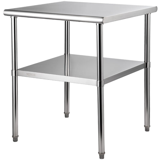 Stainless Steel Prep Table, 30 x 30 x 36 inches, 800 lbs Load Capacity Heavy Duty Metal Work Table with Adjustable Bottom Shelf and Feet, Commercial Workstation for Kitchen Garage Restaurant Backyard