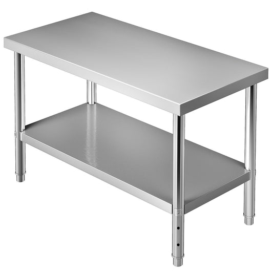 Stainless Steel Prep Table, 48 x 24 x 34 inches, 550 lbs Load Capacity Heavy Duty Metal Work Table with Adjustable Bottom Shelf, Commercial Workstation for Kitchen Restaurant Garage Backyard