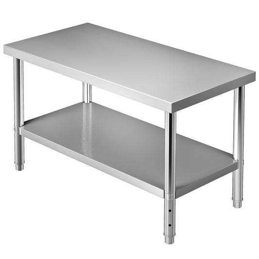 Stainless Steel Prep Table, 48 x 30 x 34 inches, 550 lbs Load Capacity Heavy Duty Metal Work Table with Adjustable Bottom Shelf, Commercial Workstation for Kitchen Restaurant Garage Backyard
