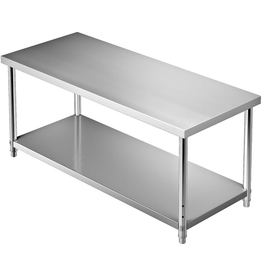 Stainless Steel Prep Table, 72 x 30 x 34 inches, 550 lbs Load Capacity Heavy Duty Metal Work Table with Adjustable Bottom Shelf, Commercial Workstation for Kitchen Restaurant Garage Backyard