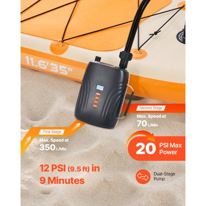 Paddleboard-Pumpe, wiederaufladbare, batteriebetriebene 20-PSI-Doppelstufen-SUP-Pumpe