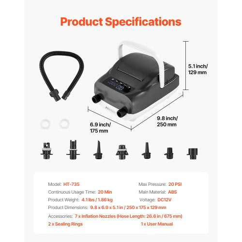 Paddleboard-Pumpe, 20 PSI, SUP-Luftpumpe mit automatischer Abschaltung für Schlauchboote