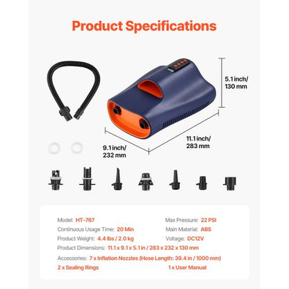 Paddleboard-Pumpe, 22 PSI, SUP-Luftpumpe mit automatischer Abschaltung für Schlauchboote