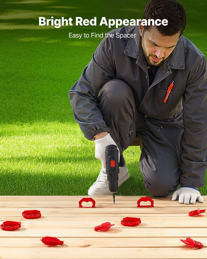 20-Pack 1/8 Inch Deck Board Spacers, Bright Red Gap Jig Rings for Easily Spotting, Easy Pull, ABS Decking Jig Spacing Tool for Composite, PVC, Hardwood, Pressure-Treated Planks, Terrace, Garden