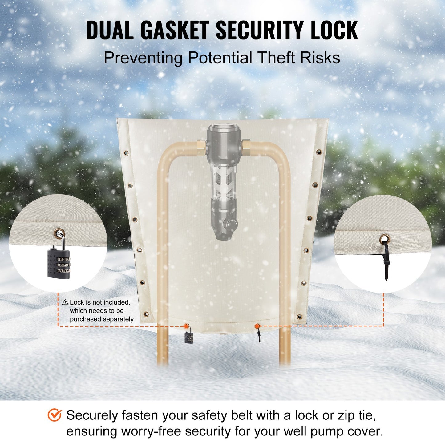 Fiber Cotton Well Head Pump Cover, 24''W x 24''H, Pipe Insulation Cover Sprinkler Cover for Outside Backflow Valve Cover, 600D PVC Oxford Polyester Surface Aluminum Film Thermal Insulation Layer