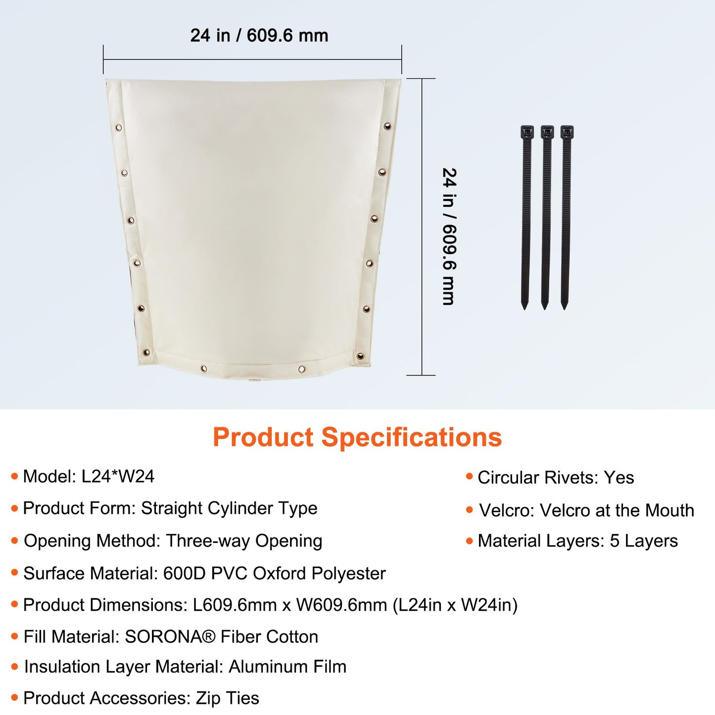 Fiber Cotton Well Head Pump Cover, 24''W x 24''H, Pipe Insulation Cover Sprinkler Cover for Outside Backflow Valve Cover, 600D PVC Oxford Polyester Surface Aluminum Film Thermal Insulation Layer