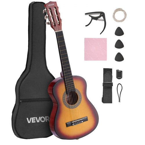 Classical Guitar, 30 Inch, Wood Classical Guitar Starter Kit for Beginners, with Nylon Strings, Gig Bag, Strap, Tuner, Extra Strings, Pick, Capo, Basswood, for Kids Girls Boys Students, Sunburst