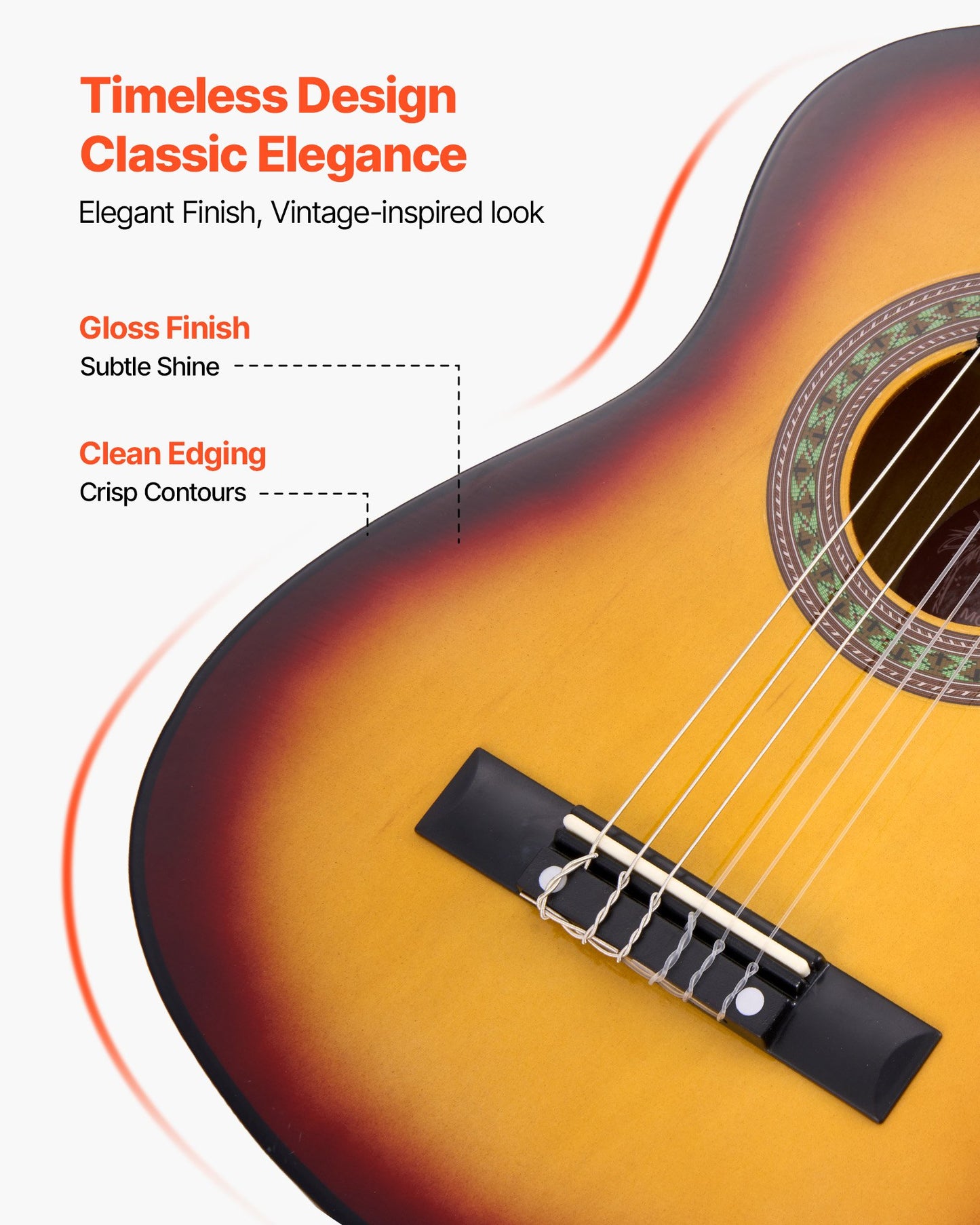 Classical Guitar, 30 Inch, Wood Classical Guitar Starter Kit for Beginners, with Nylon Strings, Gig Bag, Strap, Tuner, Extra Strings, Pick, Capo, Basswood, for Kids Girls Boys Students, Sunburst