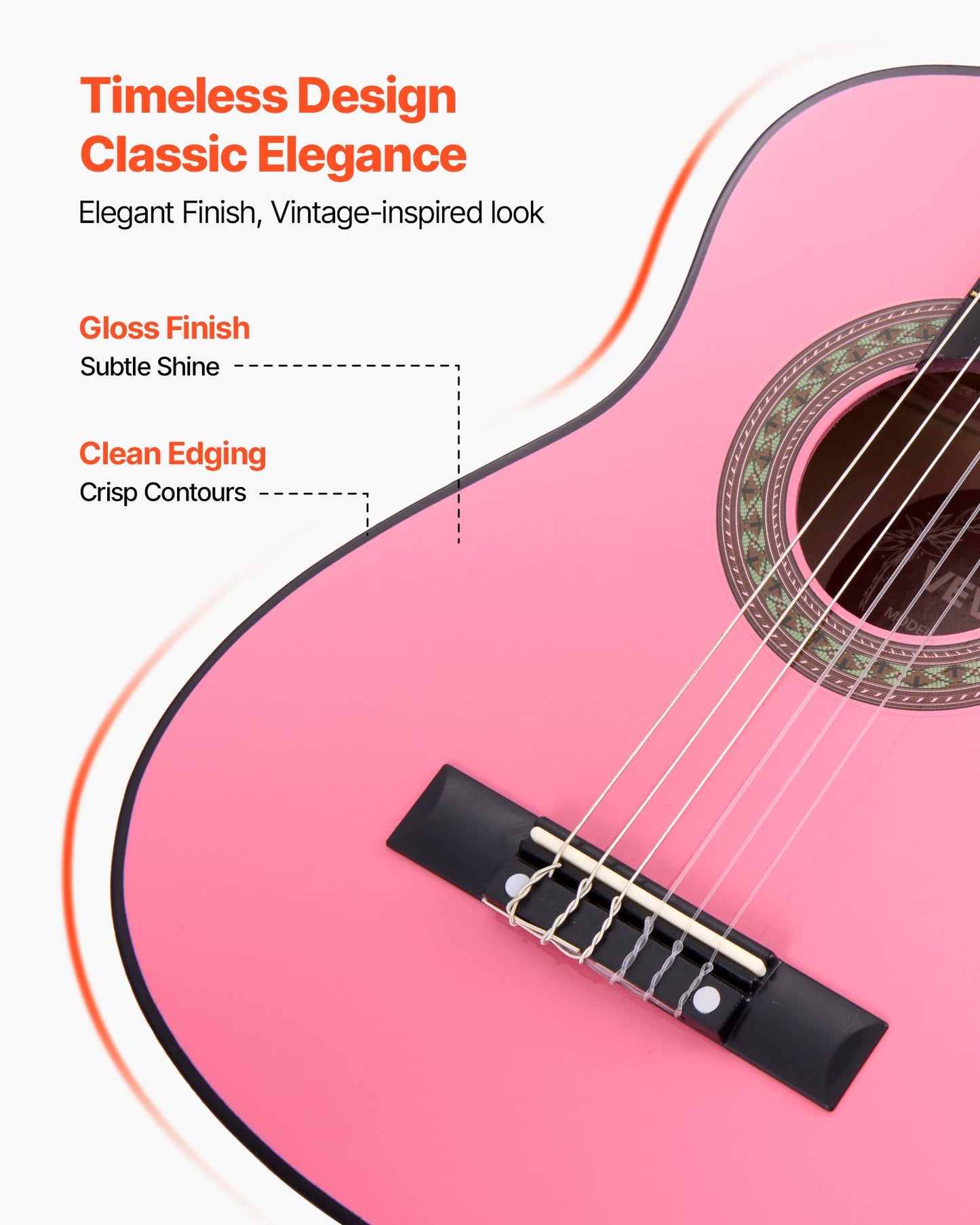 Classical Guitar, 30 Inch, Wood Classical Guitar Starter Kit for Beginners, with Nylon Strings, Gig Bag, Strap, Tuner, Extra Strings, Picks, Capo, Basswood, for Kids Girls Boys Students, Pink