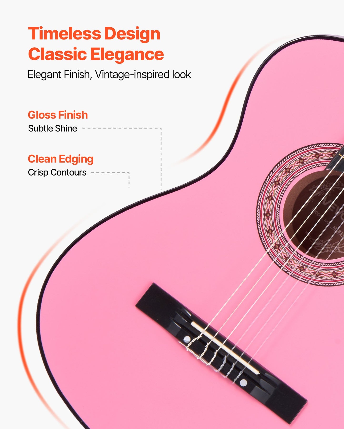 Classical Guitar, 38 Inch, Wood Classical Guitar Starter Kit for Beginners, with Nylon Strings, Gig Bag, Strap, Tuner, Extra Strings, Picks, Capo, Basswood, for Teenagers Adults Students, Pink