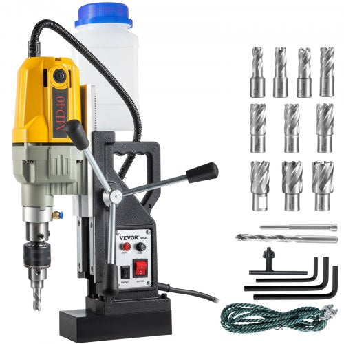 Magnetic Drill, 1100W 1.57\" Boring Diameter, 2697lbf/12000N Portable Electric Mag Drill Press with 12 Drilling Bits, 580 RPM Max Speed Drilling Machine for any Surface and Home Improvement
