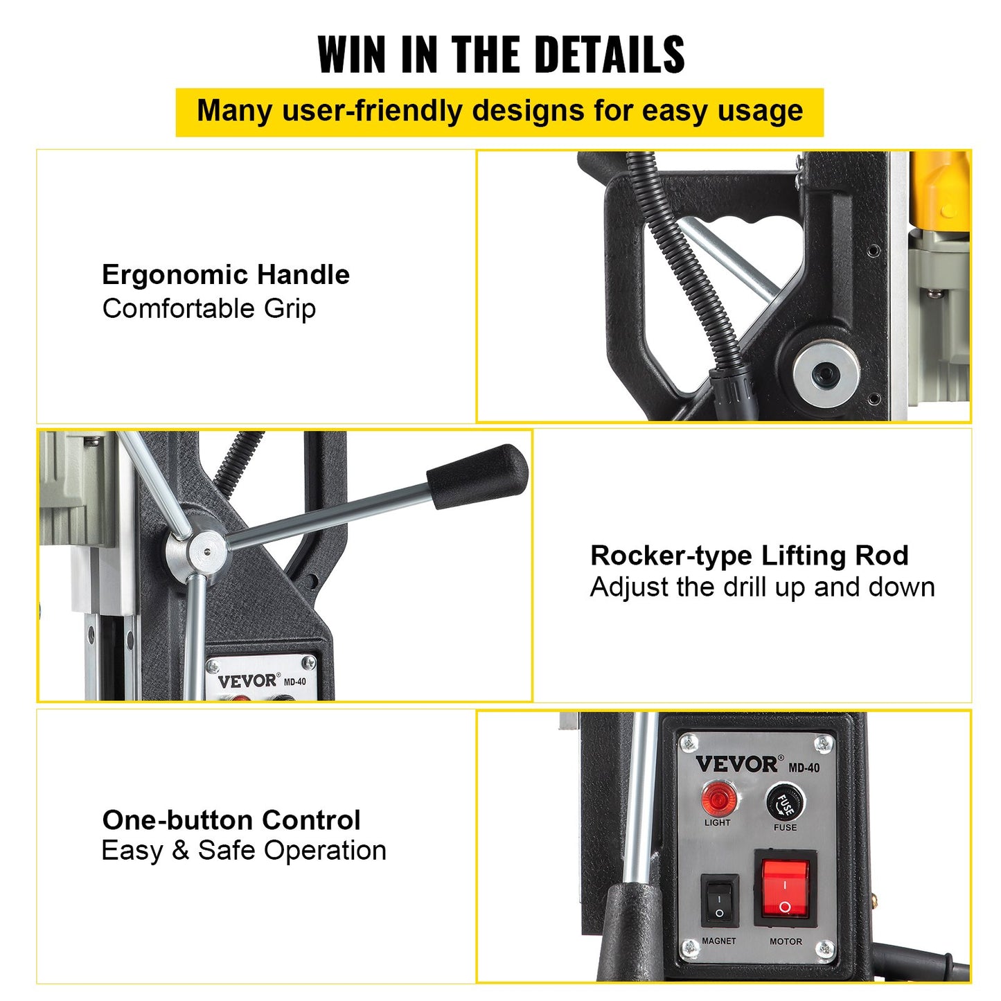 Magnetic Drill Press, 1100W 1.57" Drill Diameter, 2697lbf/12000N Portable Electric Mag Drill Press with 12 Bits, 580rpm Max Speed Drill for All Surfaces and Home Improvement