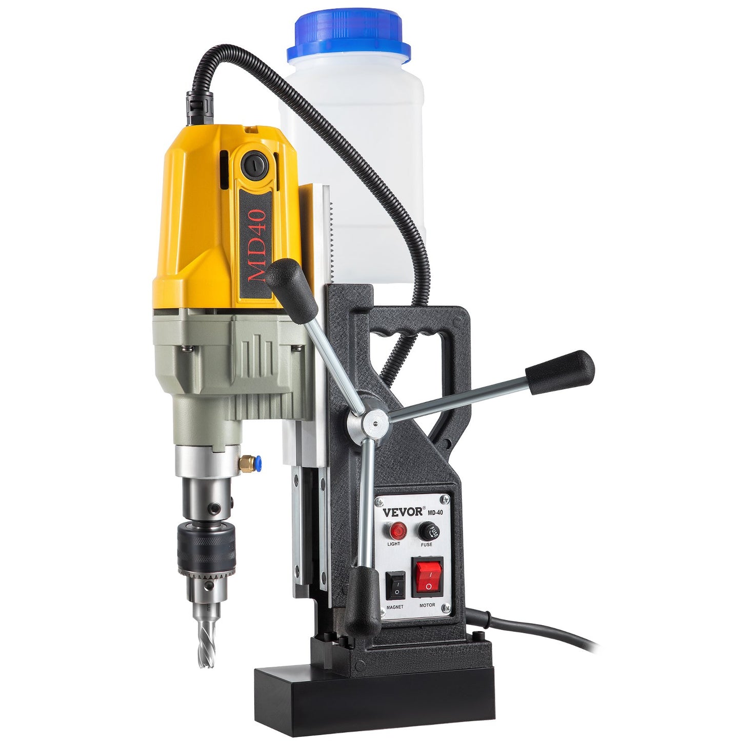 Magnetic Drill Press, 1100W 1.57" Drill Diameter, 2697lbf/12000N Portable Electric Mag Drill Press with 12 Bits, 580rpm Max Speed Drill for All Surfaces and Home Improvement