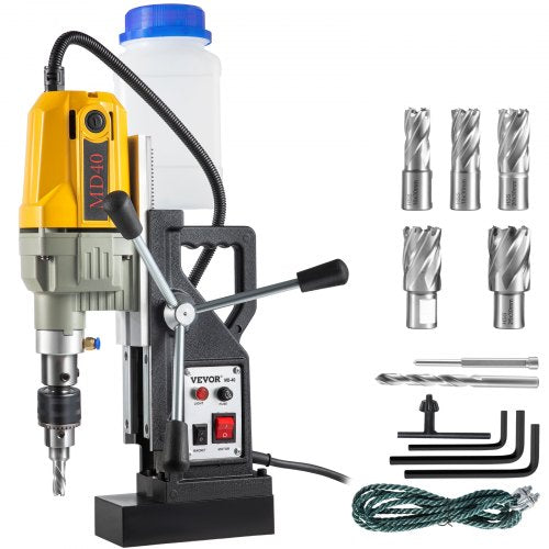 Magnetic Drill, 1100W 1.57\" Boring Diameter, 2697lbf/12000N Portable Electric Mag Drill Press with 7 Bits, 580 RPM Max Speed Drilling Machine for any Surface and Home Improvement