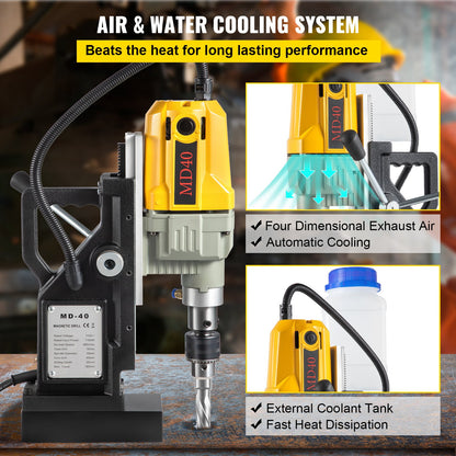 Magnetic Drill Press, 1100W 1.57" Drill Diameter, 2697lbf/12000N Portable Electric Mag Drill Press with 7 Bits, 580rpm Max Speed Drill for All Surfaces and Home Improvement