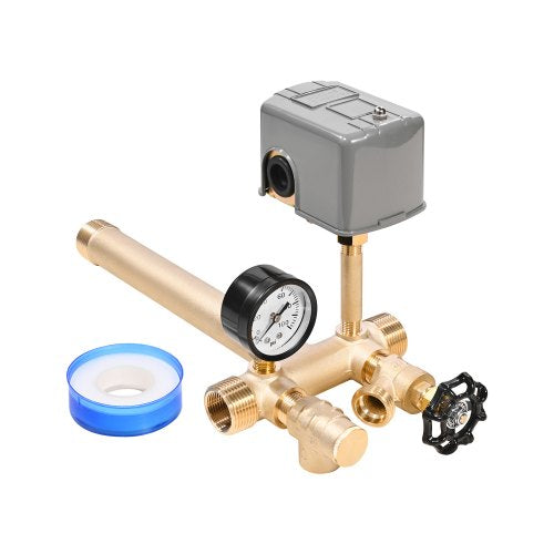 1" x 11" Well Pressure Tank Tee Kit, with 40/60PSI Switch, 7-Pieces Pure Brass Pressure Tank Installation Kit for Water Well, Fit Most Tanks with Diameters up to 16 Inches
