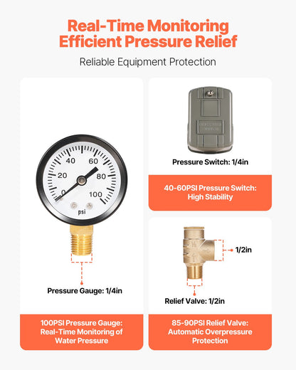 1" x 11" Well Pressure Tank Tee Kit, with 40/60PSI Switch, 7-Pieces Pure Brass Pressure Tank Installation Kit for Water Well, Fit Most Tanks with Diameters up to 16 Inches