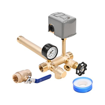 1" x 11" Well Pressure Tank Tee Kit, with 40/60PSI Switch, 8-Pieces Pure Brass Pressure Tank Installation Kit for Water Well, 1 in Gate Valve Included, Fit Most tanks with Diameter up to 16 in