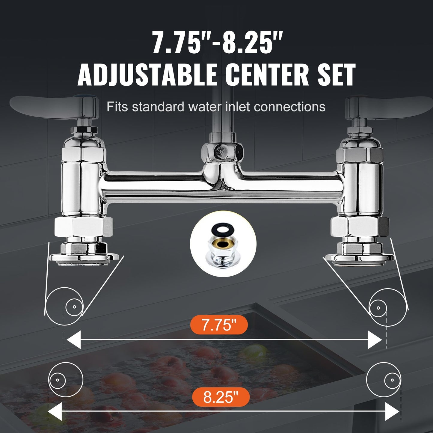 Commercial Faucet with Pre-Rinse Sprayer, 26" Height, 8" Center, 12" Swivel Spout, Deck Mounted Sink Faucet, Brass Constructed Unit with Pull Down Spray, for 1/2/3 Bowl Sink