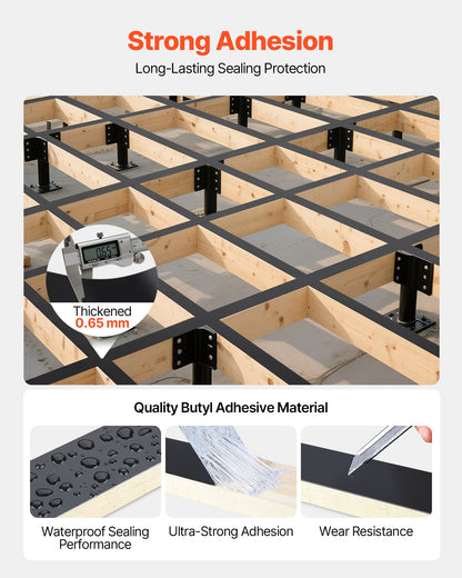 Deck Joist Tape, 2 inch x 50 ft, 10 Pack, Weather-Resistant Waterproof Flashing Butyl Joist Tape for Decking, Self-Adhesive, for Wood Decks, Beams Roofs, RVs, House, and Pipes Repair, Black