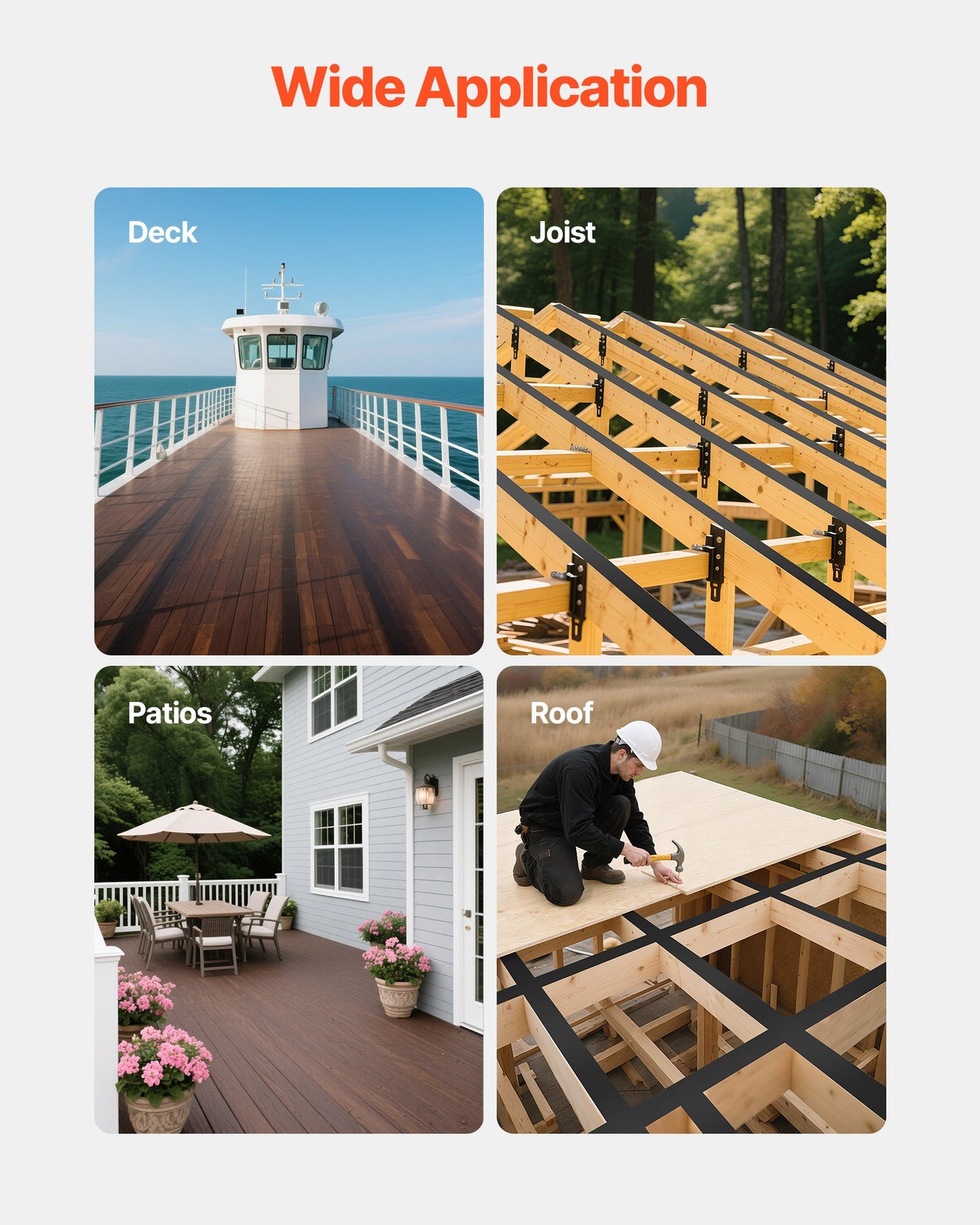 Deck Joist Tape, 2 inch x 50 ft, 10 Pack, Weather-Resistant Waterproof Flashing Butyl Joist Tape for Decking, Self-Adhesive, for Wood Decks, Beams Roofs, RVs, House, and Pipes Repair, Black