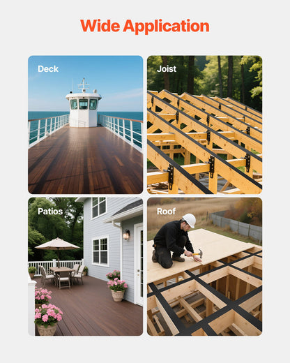 Deck Joist Tape, 2 inch x 50 ft, 10 Pack, Weather-Resistant Waterproof Flashing Butyl Joist Tape for Decking, Self-Adhesive, for Wood Decks, Beams Roofs, RVs, House, and Pipes Repair, Black