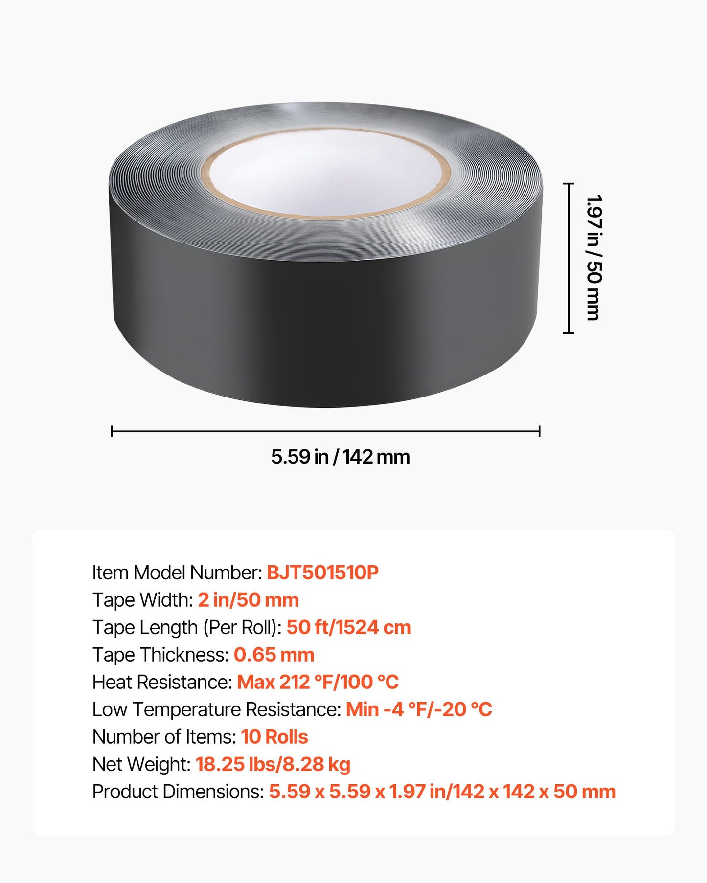 Deck Joist Tape, 2 inch x 50 ft, 10 Pack, Weather-Resistant Waterproof Flashing Butyl Joist Tape for Decking, Self-Adhesive, for Wood Decks, Beams Roofs, RVs, House, and Pipes Repair, Black