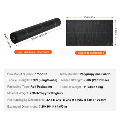 Unkrautvlies für die Landschaftsgestaltung, 3,28 x 164 Fuß, strapazierfähiges Unkrautvlies für den Garten, gewebtes PP-Unkrautvlies, Einfahrtsvlies, Geotextilgewebe für die Landschaftsgestaltung, Bodendecker, Unkrautblocker-Unkrautmatte, Bl