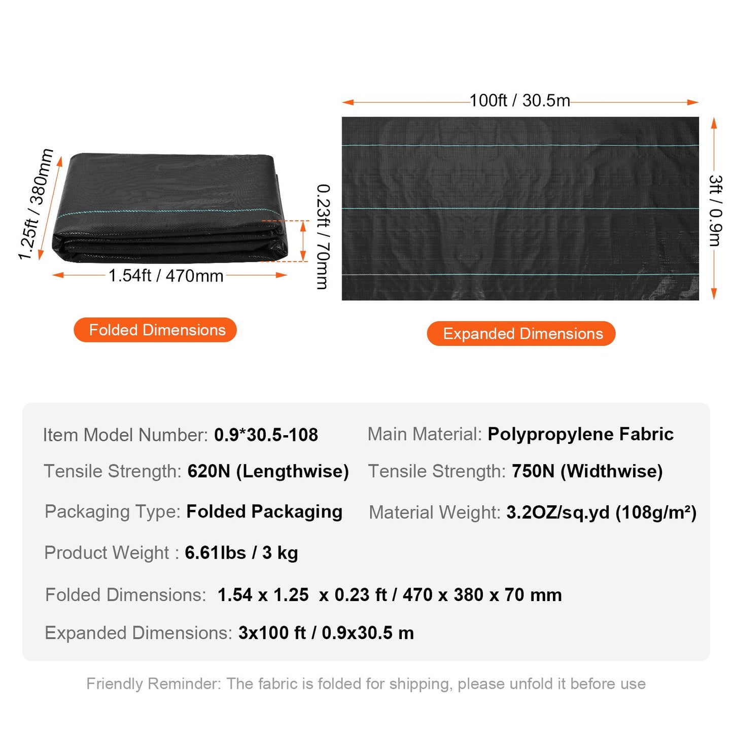 Weed Barrier Landscape Tyg, 3*100FT Heavy Duty Garden Weed Tyg, Vävd PP Weed Control Tyg, Driveway Tyg, Geotextil Tyg för landskapsplanering, Marktäckare, Weed Blocker Weed Mat, Svart
