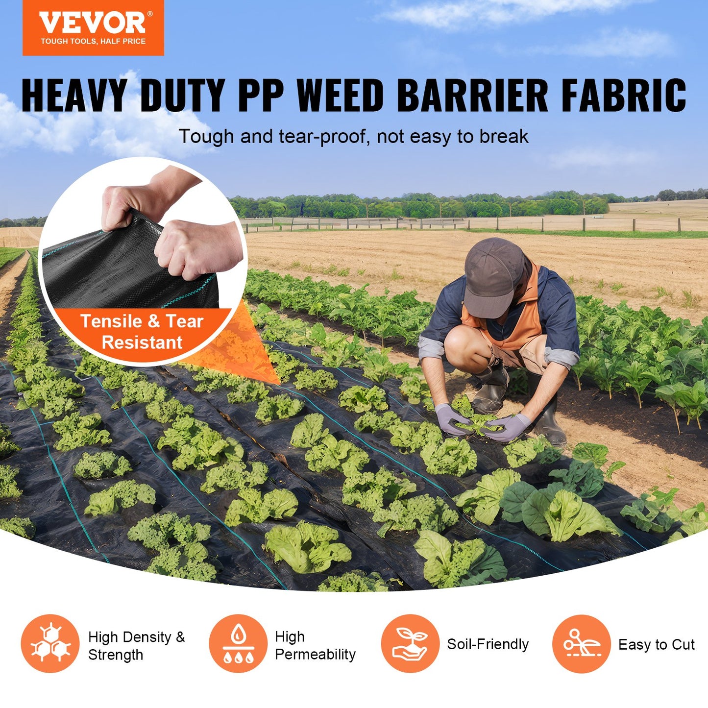 3FTx50FT Premium Heavy Duty Weed Barrier Landscape Fabric, 3.2OZ Woven Geotextile Fabric Under Gravel, High Permeability for Weed Blocking Weed Mat, Driveway Fabric, Weed Control Garden Fabric