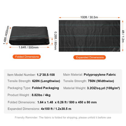 Unkrautvlies, 1,2 x 30 m, strapazierfähiges Unkrautvlies für den Garten, gewebtes PP-Unkrautvlies, Einfahrtsvlies, Geotextilgewebe für die Landschaftsgestaltung, Bodendecker, Unkrautblocker-Unkrautmatte, Schwarz