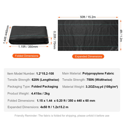 Unkrautvlies, 1,2 x 15 m, strapazierfähiges Unkrautvlies für den Garten, gewebtes PP-Unkrautvlies, Einfahrtsvlies, Geotextilgewebe für die Landschaftsgestaltung, Bodendecker, Unkrautblocker-Unkrautmatte, Schwarz