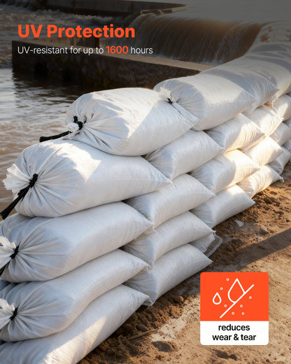 Empty Sandbags, 300 Packs 16 x 26 in, Heavy Duty Sand Bags Sacks with Ties, 50lb Capacity Woven Polypropylene Sandbags, Tear-Resistant & UV-Resistant Sand Bags for Flood Protection Barrier