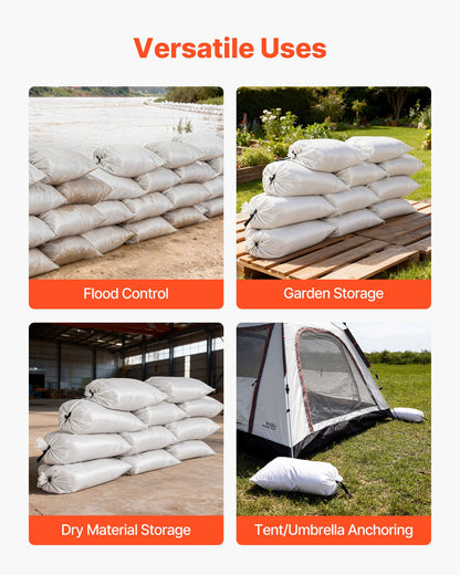 Empty Sandbags, 300 Packs 16 x 26 in, Heavy Duty Sand Bags Sacks with Ties, 50lb Capacity Woven Polypropylene Sandbags, Tear-Resistant & UV-Resistant Sand Bags for Flood Protection Barrier