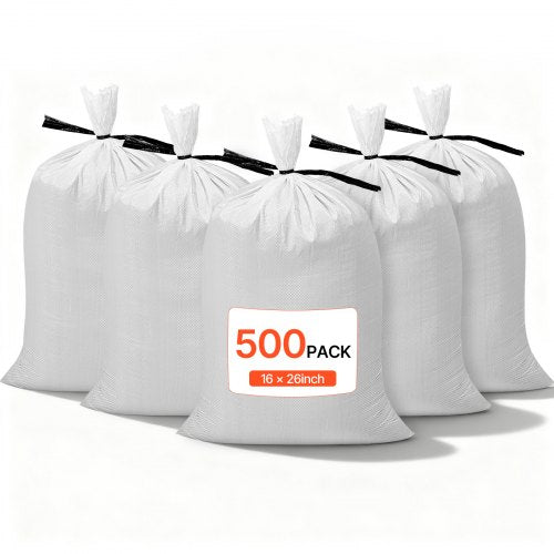 Empty Sandbags, 500 Packs 16 x 26 in, Heavy Duty Sand Bags Sacks with Ties, 50lb Capacity Woven Polypropylene Sandbags, Tear-Resistant & UV-Resistant Sand Bags for Flood Protection Barrier