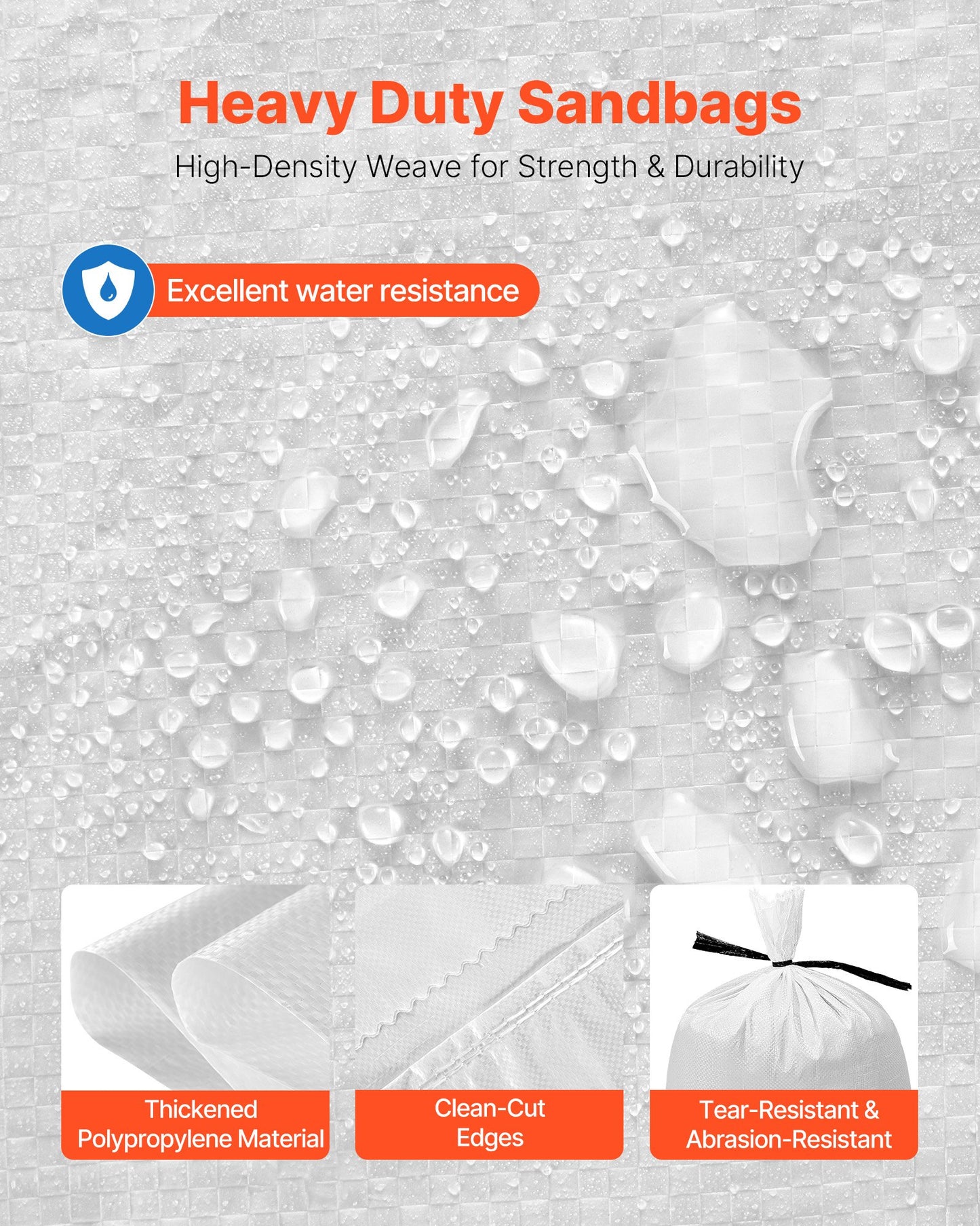 Heavy Duty Sand Bags, 50Pack 14" x 26", Empty Sandbags for Flooding with Tie Strings, Woven Polypropylene Sand Bag with 1600 Hours of UV Protection, 50Lbs Capacity