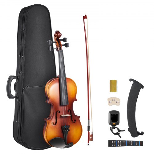 Violin 4/4 Full Size for Adults, Violin Fiddle Set for Beginners with Hard Case, Rosin, Bow, Shoulder Rest, Bridge, Tuner and Extra Strings, Professional Musical Instruments for Student (Brown)